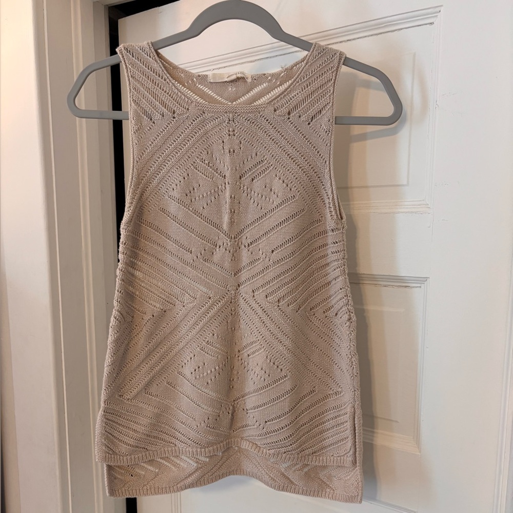 Rewinds Sleeveless Beige Knit Tank Top | Size Small
